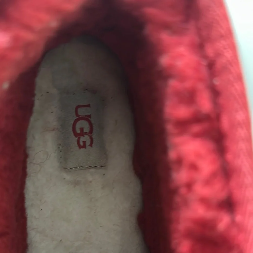 UGG Red Moccasin Shoes Plush Lining - Picture 9 of 13